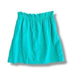 J.Crew Women’s 4 Linen Cotton Smocked Waist Mini Skirt Green Ruffle Hem Lined